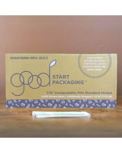 7.75" Compostable PHA Standard Straws Individually Wrapped | Loose Case