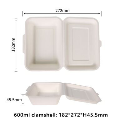600ml Compostable Fiber Clamshell Containers | No PFAS | 500/Case