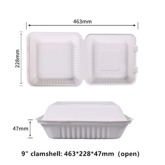 9" Compostable Fiber Clamshells | No PFAS | 200/Case