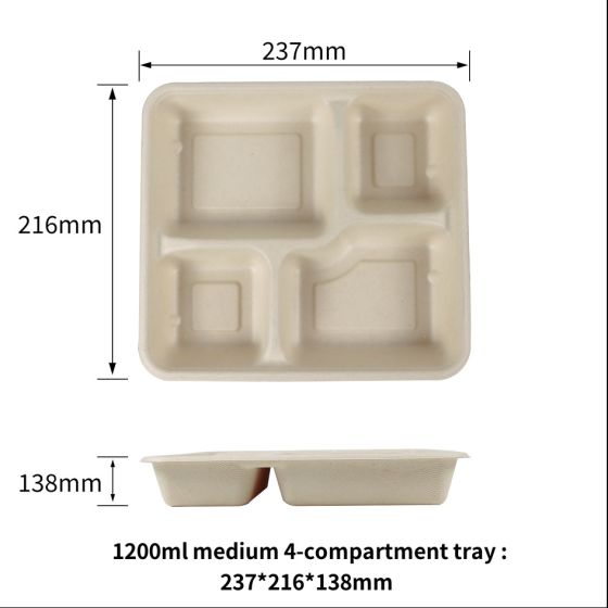 1200ml Medium 4-Compartment tray with Lid | No PFAS | 300/Case