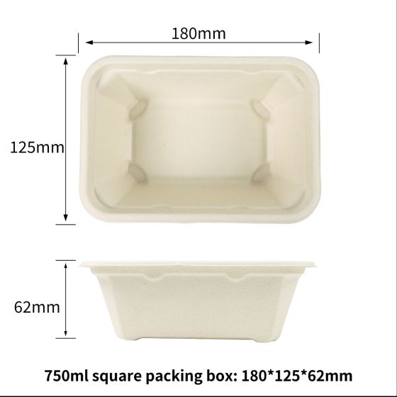 750ml Compostable Fiber Square  Boxes with Lids | No PFAS | 300/Case