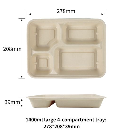 1400ml Large 4-Compartment tray with Lid | No PFAS | 200/Case