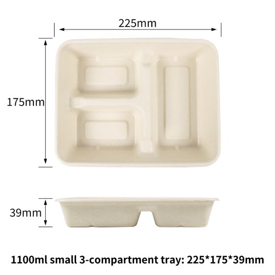 1100ml Small  3-Compartment tray with Lid| No PFAS | 400/Case