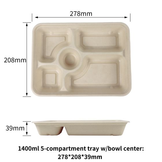 1400ml 6-Compartment tray with Lid | No PFAS | 200/Case