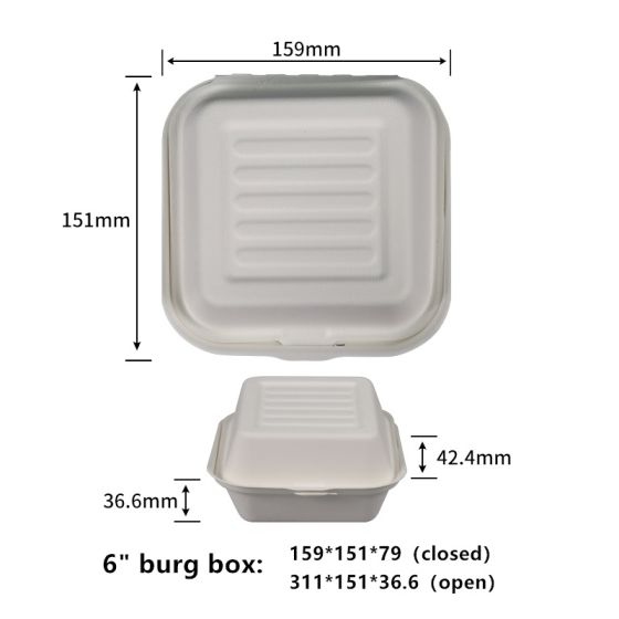 6" Compostable Fiber Burger Clamshells | No PFAS | 500/Case