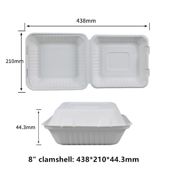 8" Compostable Fiber Clamshells | No PFAS | 200/Case