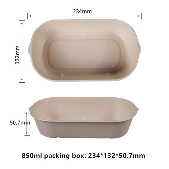 850ml Compostable  Fiber Boxes with lid| No PFAS | 500/Case