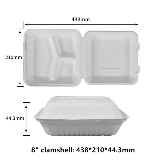 8" 3-Compt  Compostable PLA-Lined Fiber Clamshells | No PFAS | 200/Case