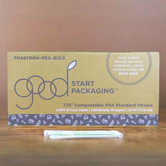 7.75" Compostable PHA Standard Straws Individually Wrapped | Loose Case