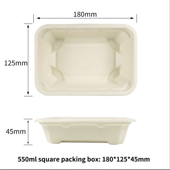 550ml Compostable Fiber Square Boxes with Lids| No PFAS | 300/Case